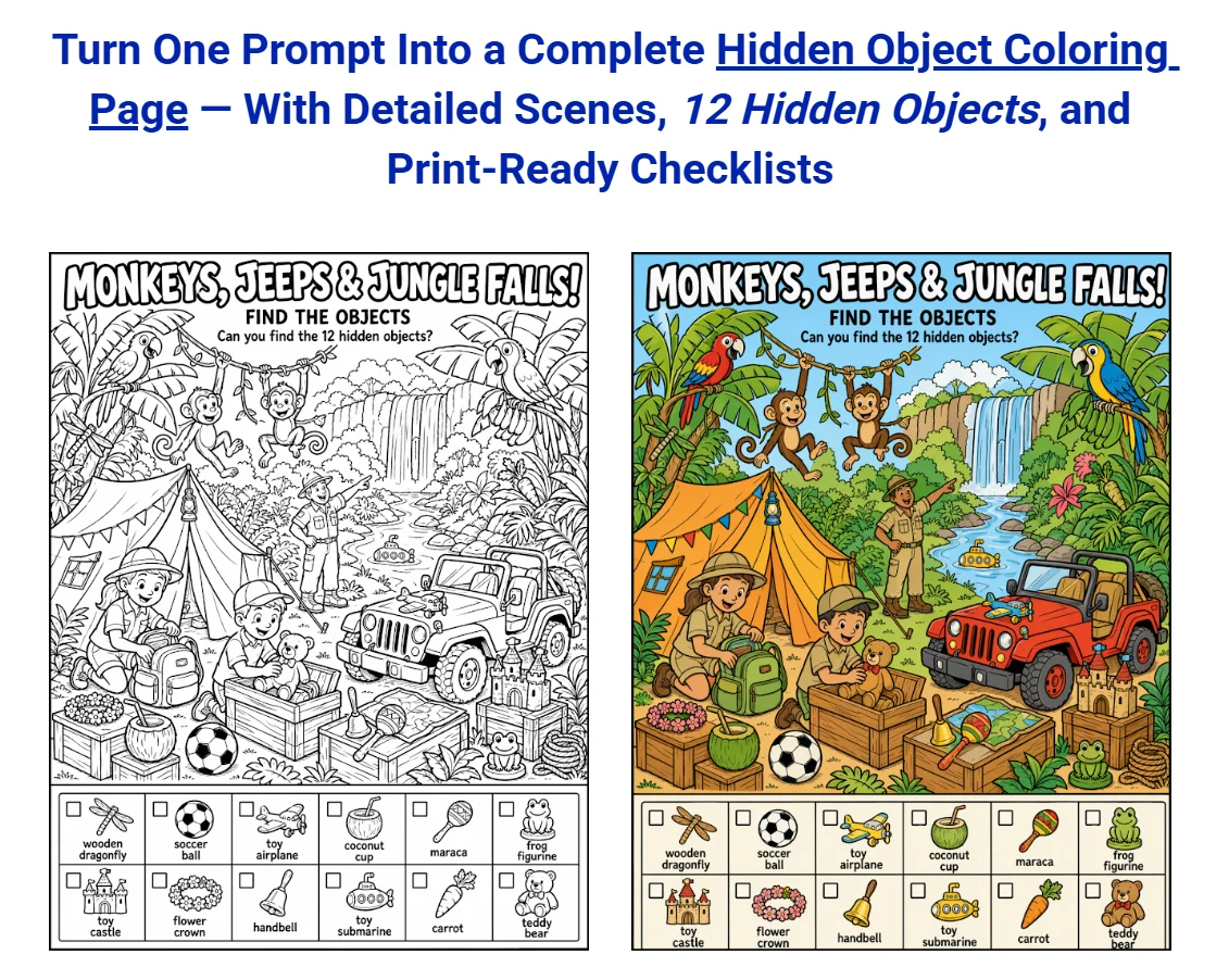 318 Prompts for Children's Hidden Object Coloring Books