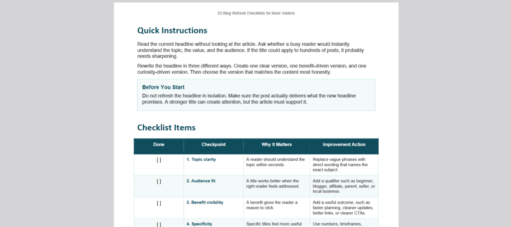 (PLR) 25 Blog Refresh Checklists for More Visitors