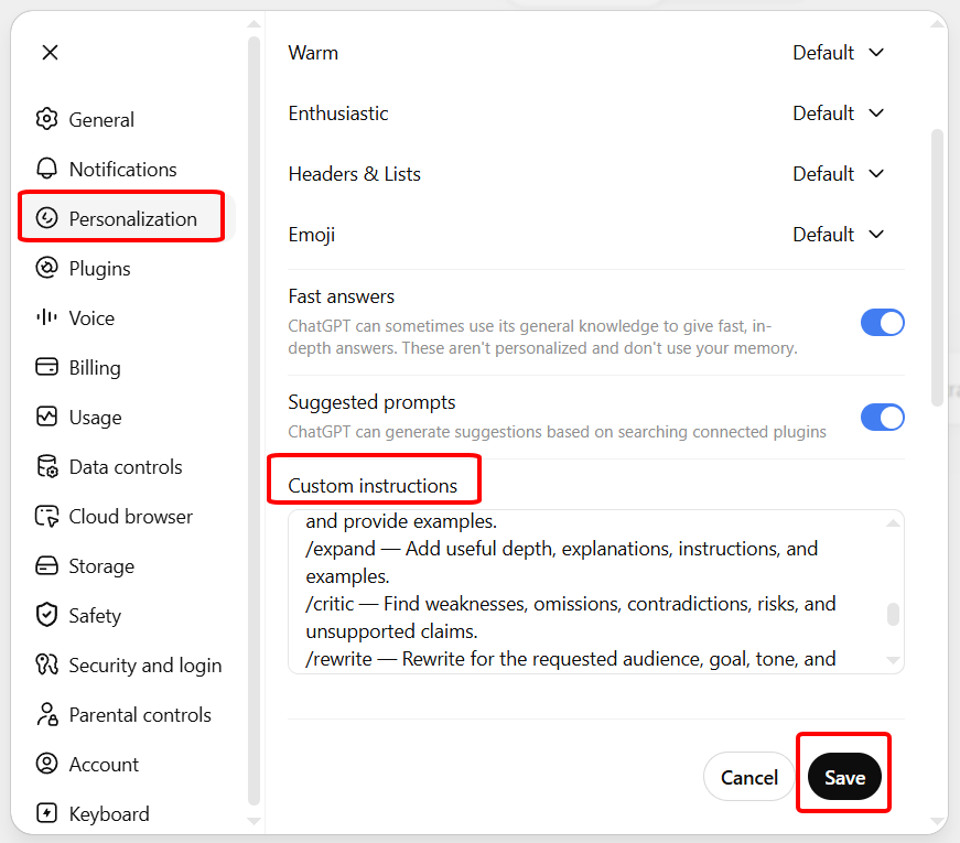 (PLR) Top ChatGPT Slash Commands